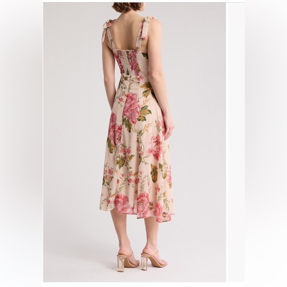 Lush pink Floral Tie-Shoulder midi Dress - Picture 2 of 4